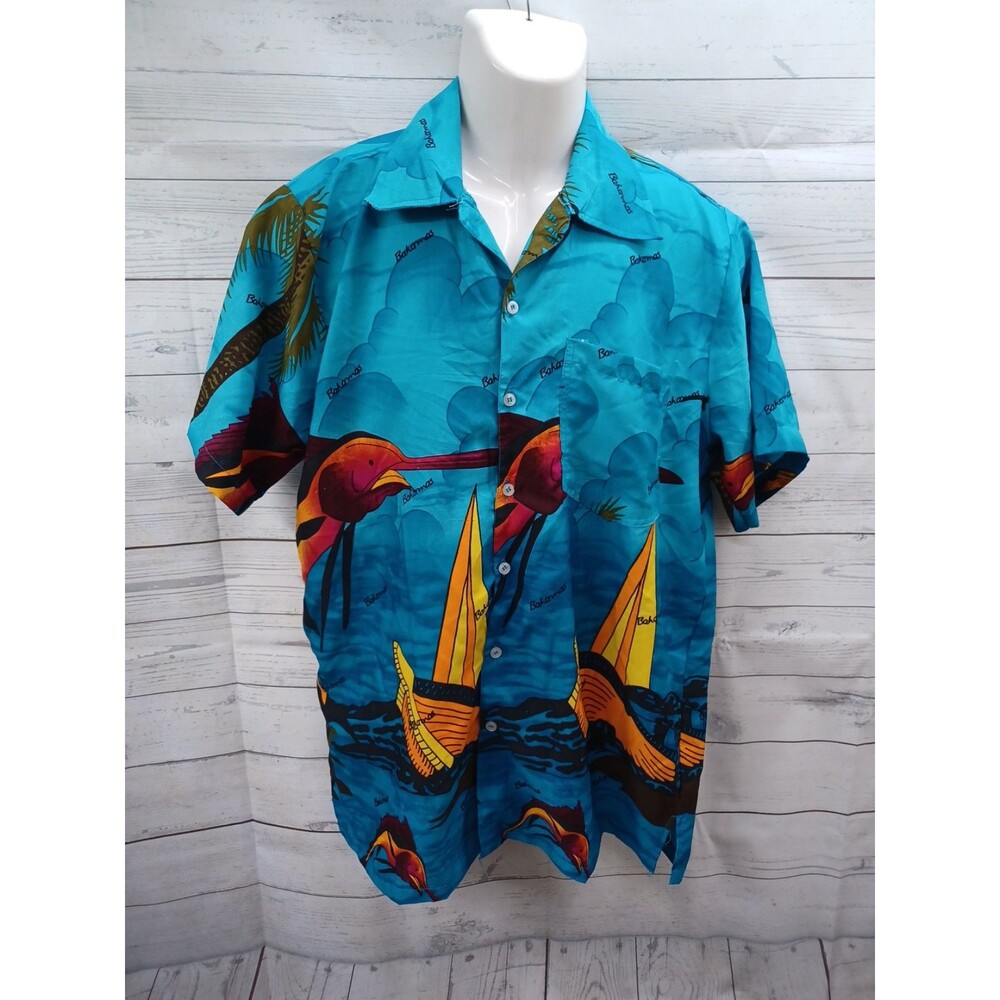 Vtg Unlimited Shirt Hawaiian Shirt Bahamas Fish Blue Pink XL